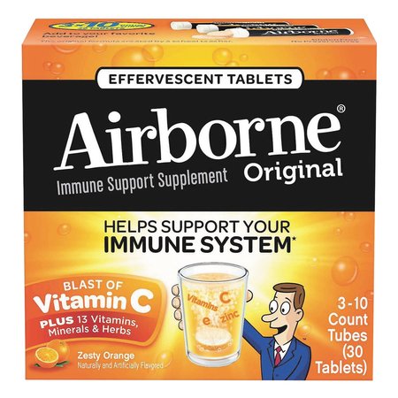 AIRBORNE Immune Support Effervescent Tablet, Orange, 30 Box, PK72 47865-10030